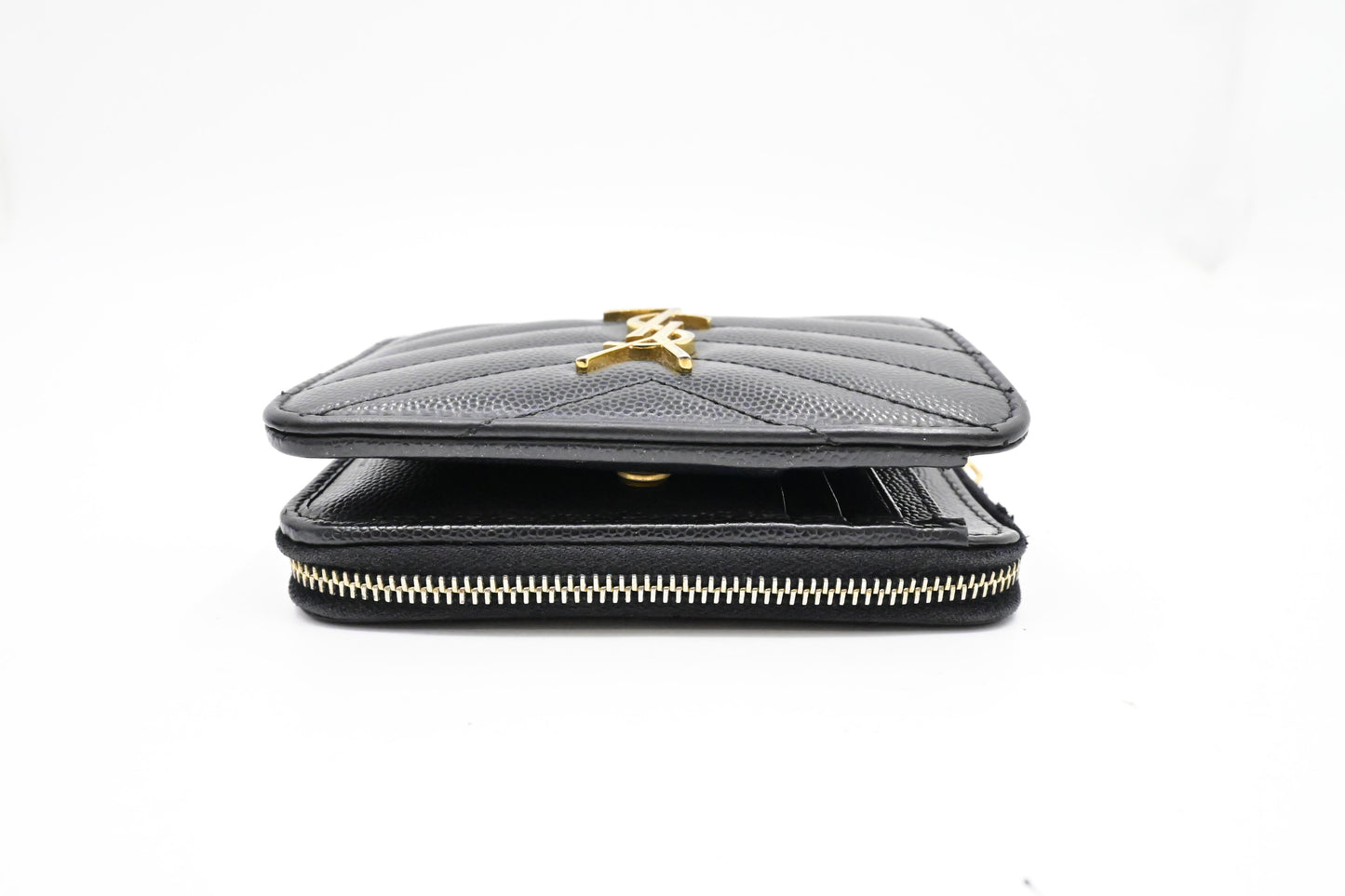 YSL Saint Laurent Compact Wallet in Black Grain de Poudre Leather