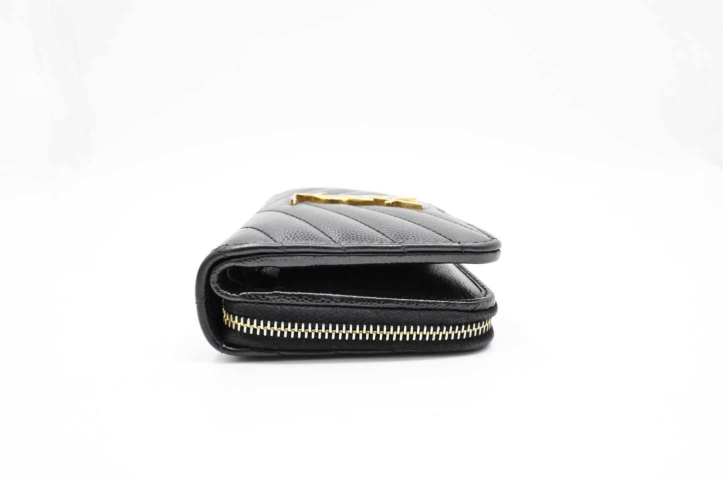 YSL Saint Laurent Compact Wallet in Black Grain de Poudre Leather
