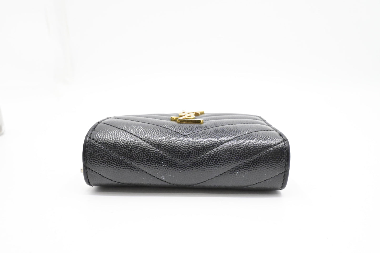 YSL Saint Laurent Compact Wallet in Black Grain de Poudre Leather