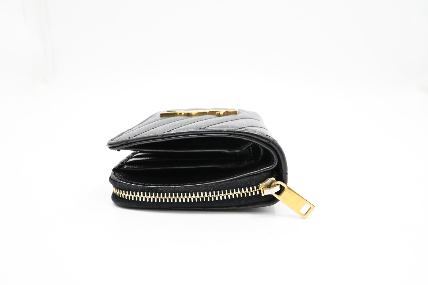 YSL Saint Laurent Compact Wallet in Black Grain de Poudre Leather