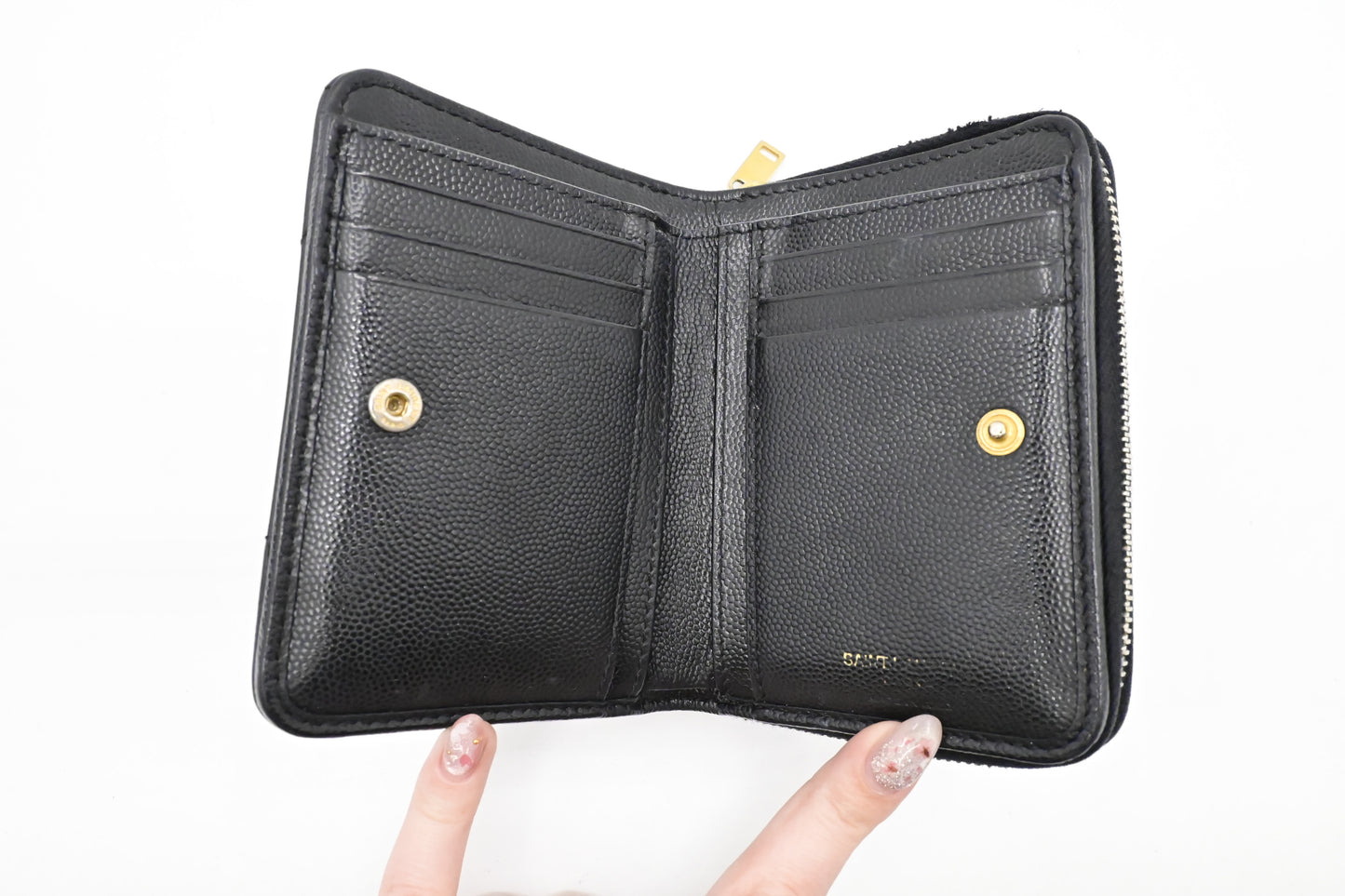 YSL Saint Laurent Compact Wallet in Black Grain de Poudre Leather
