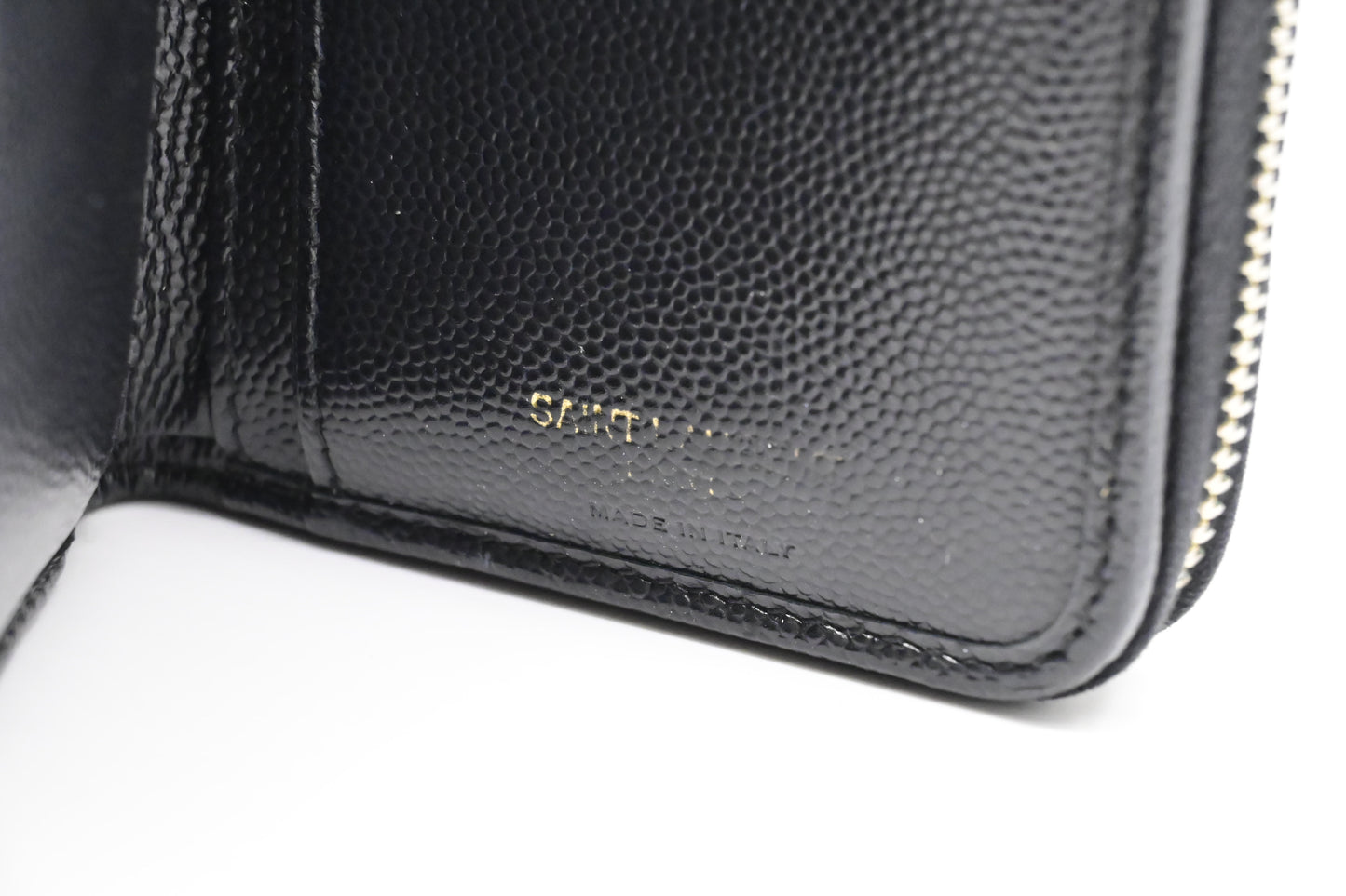 YSL Saint Laurent Compact Wallet in Black Grain de Poudre Leather