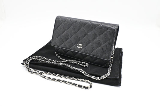 Chanel Wallet on Chain in Black Mattelassé Caviar Leather