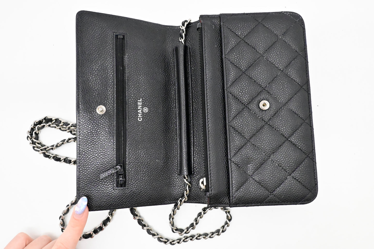 Chanel Wallet on Chain in Black Mattelassé Caviar Leather
