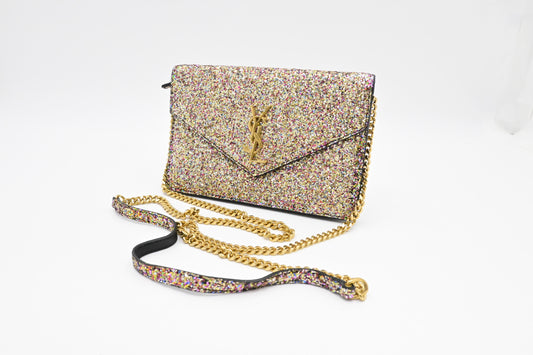 YSL Saint Laurent Wallet on Chain in Multicolor Sparkles