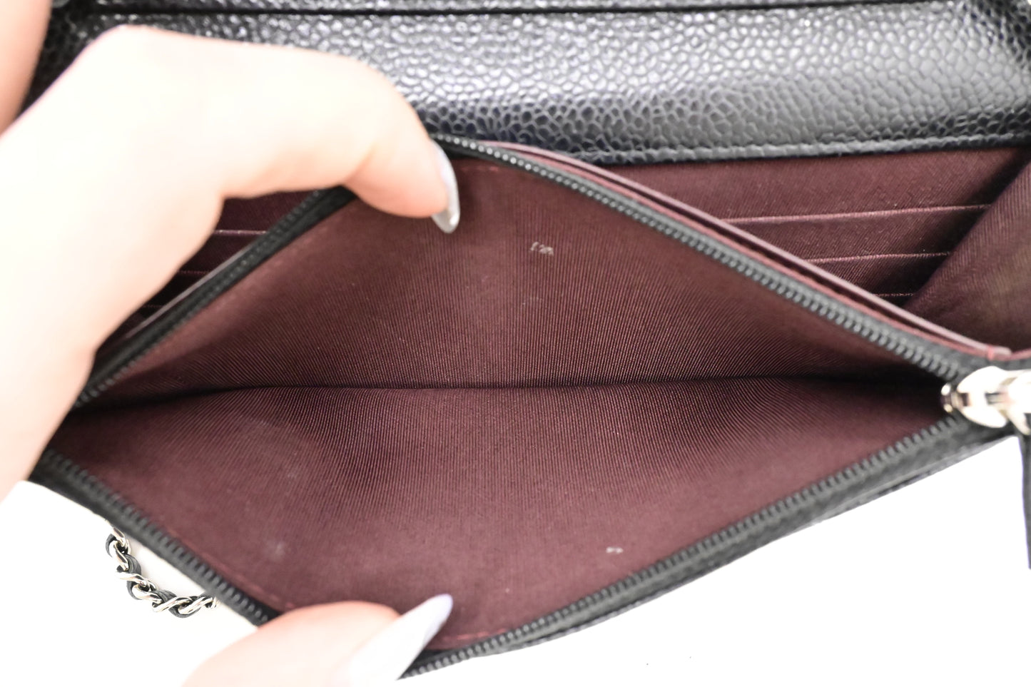 Chanel Wallet on Chain in Black Mattelassé Caviar Leather