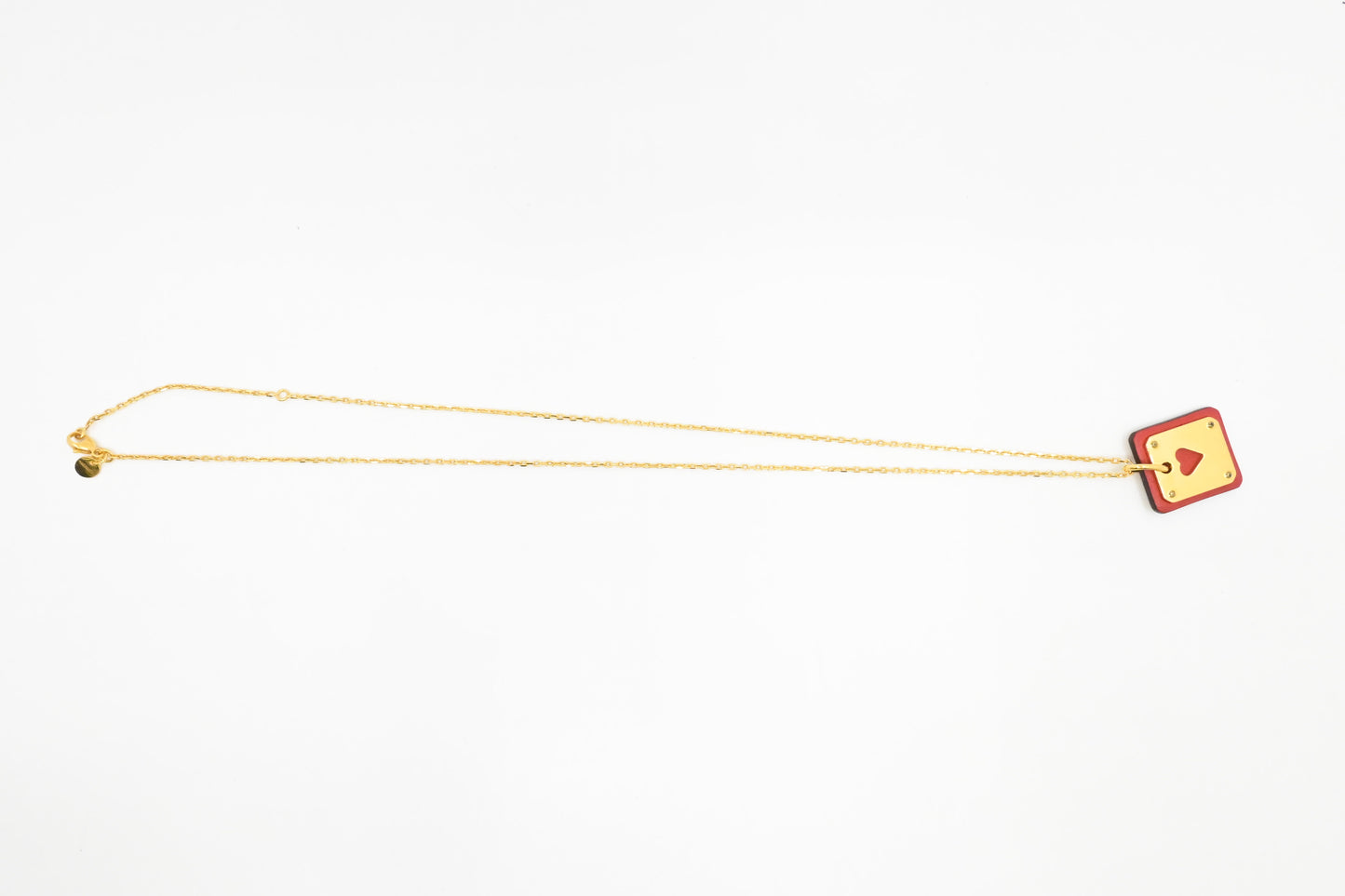 Hermes As De Coeur Necklace in Rouge Leather
