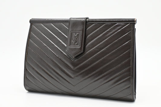 YSL Clutch in Brown Chevron Leather