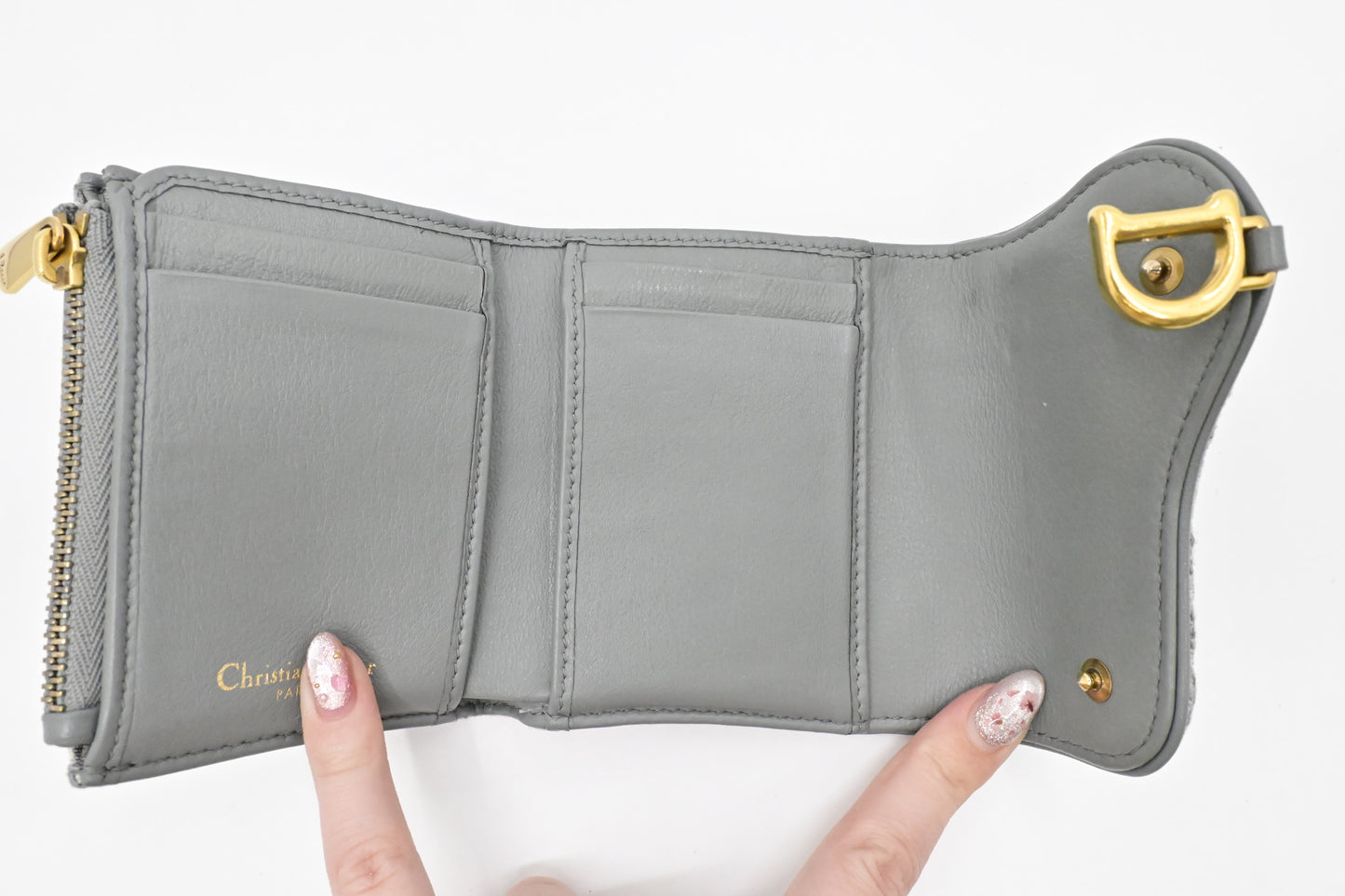 Dior Trotteur Compact Wallet in Grey Oblique Canvas