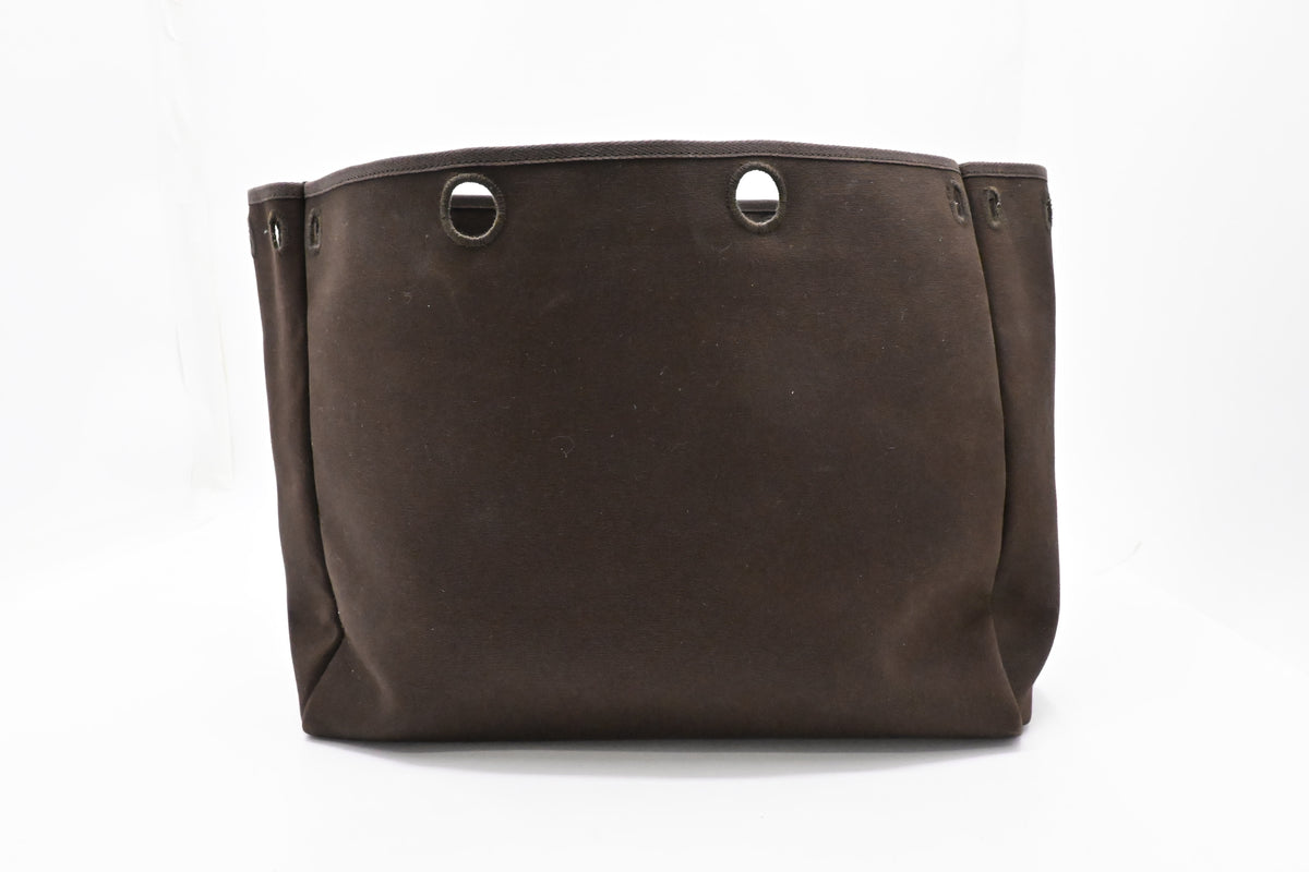 Hermes Herbag Cabas 40 in Brown Leather & Canvas