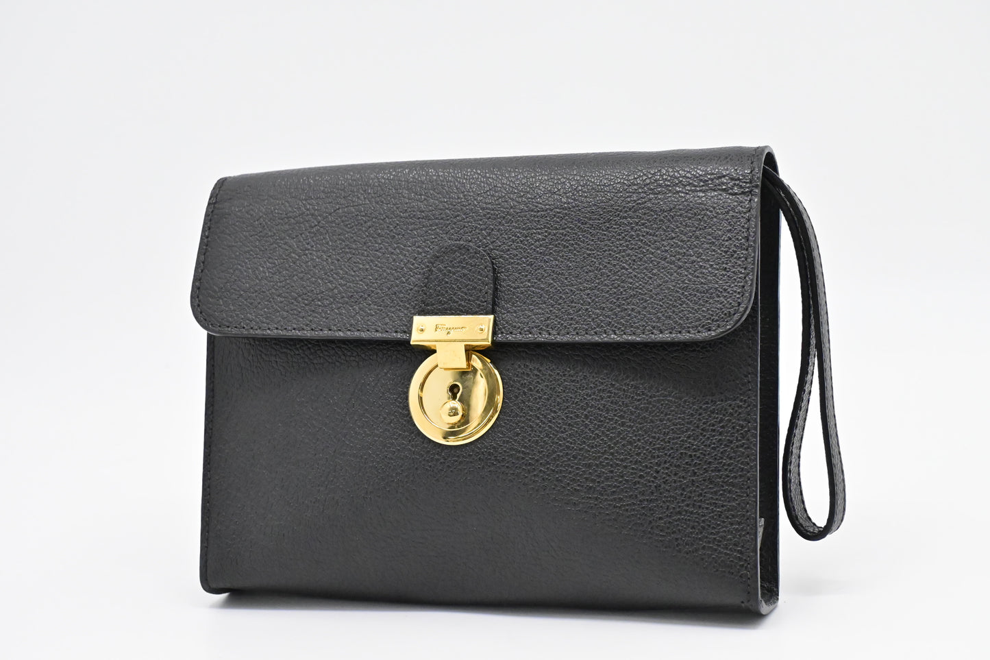 Ferragamo Wristlet Pouch in Black Leather