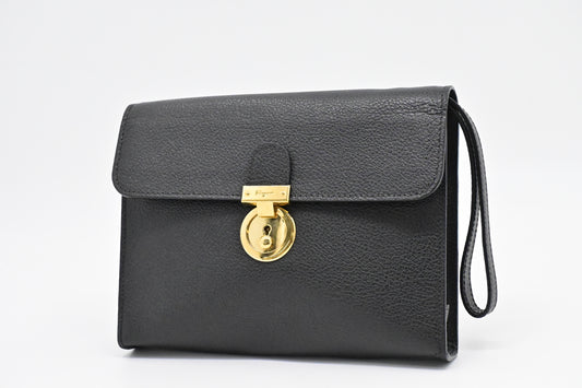 Ferragamo Wristlet Pouch in Black Leather