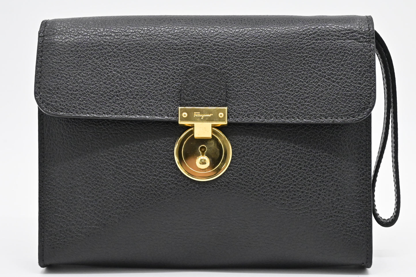 Ferragamo Wristlet Pouch in Black Leather