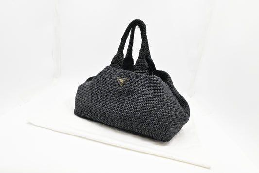 Prada Canapa Tote in Black Raffia