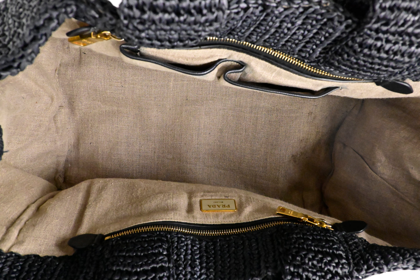 Prada Canapa Tote in Black Raffia