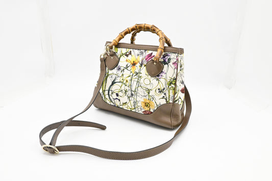 Gucci Bamboo 2way Bag in White Flora Canvas
