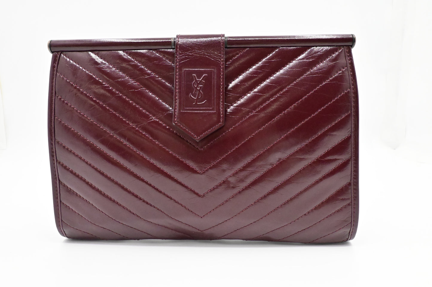 YSL Saint Laurent Pouch in Burgundy Chevron Leather