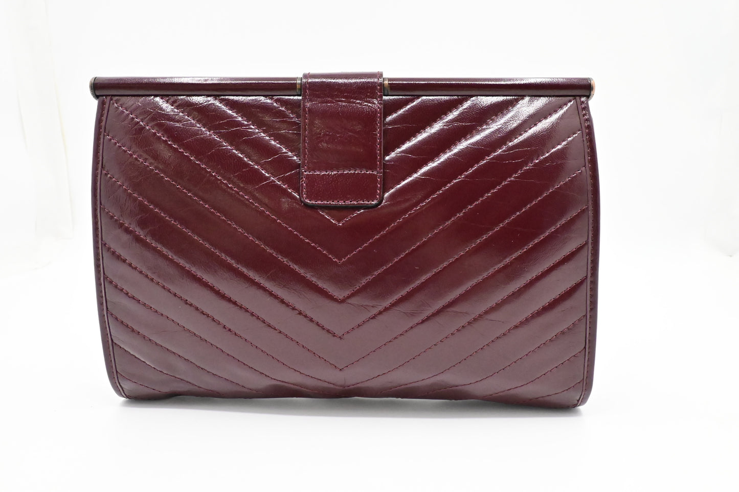 YSL Saint Laurent Pouch in Burgundy Chevron Leather