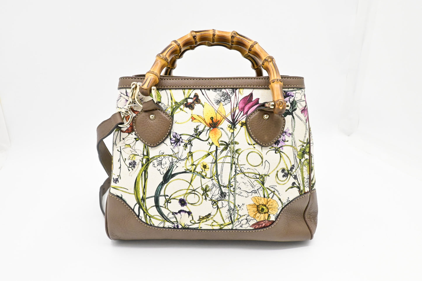 Gucci Bamboo 2way Bag in White Flora Canvas