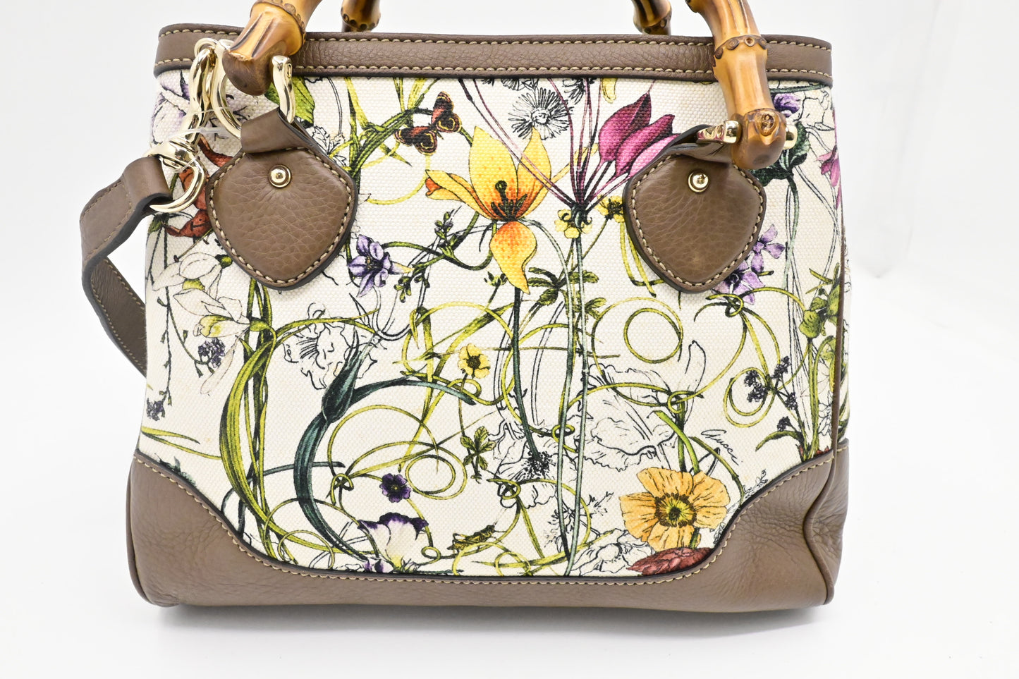 Gucci Bamboo 2way Bag in White Flora Canvas
