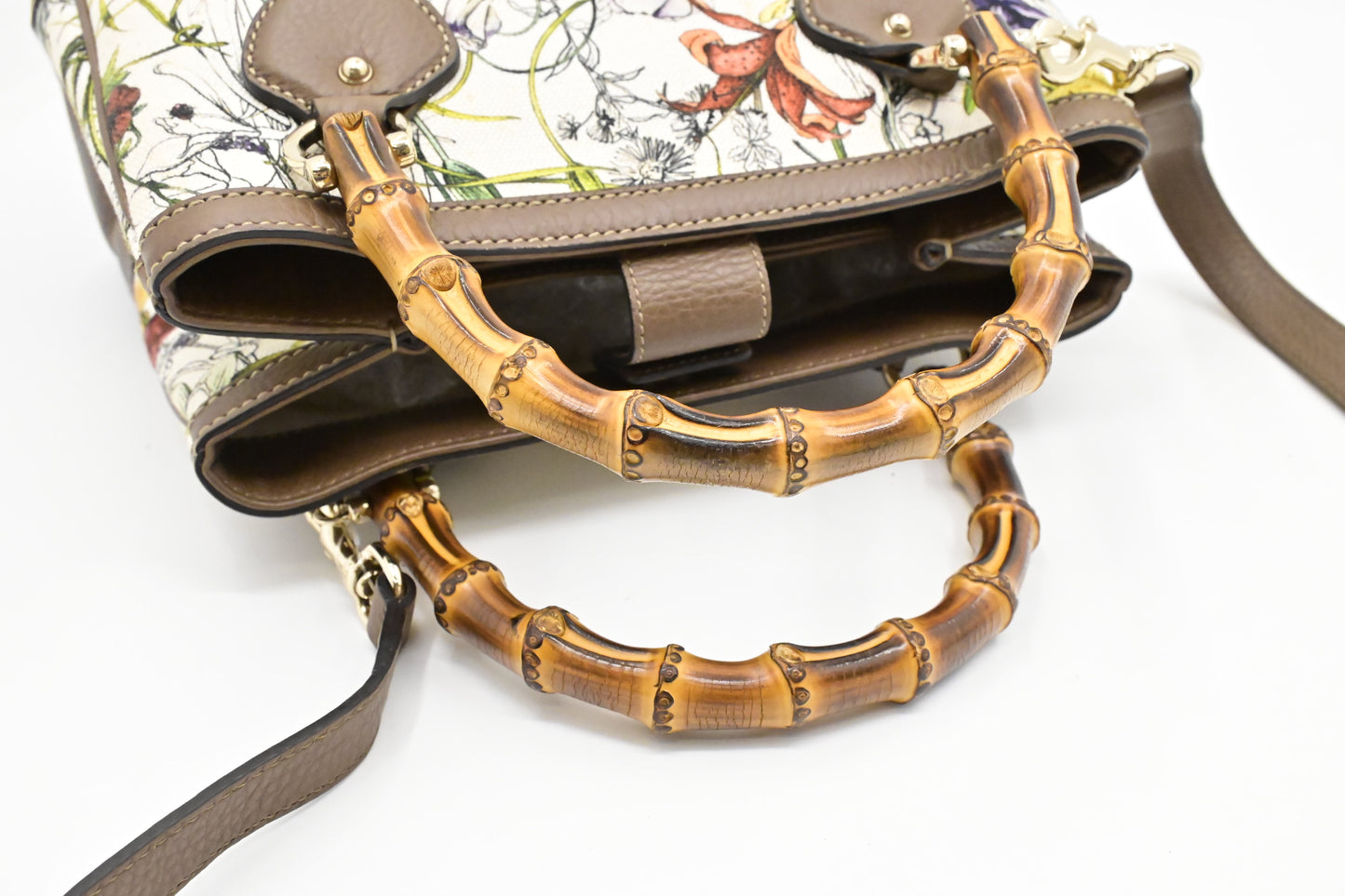 Gucci Bamboo 2way Bag in White Flora Canvas