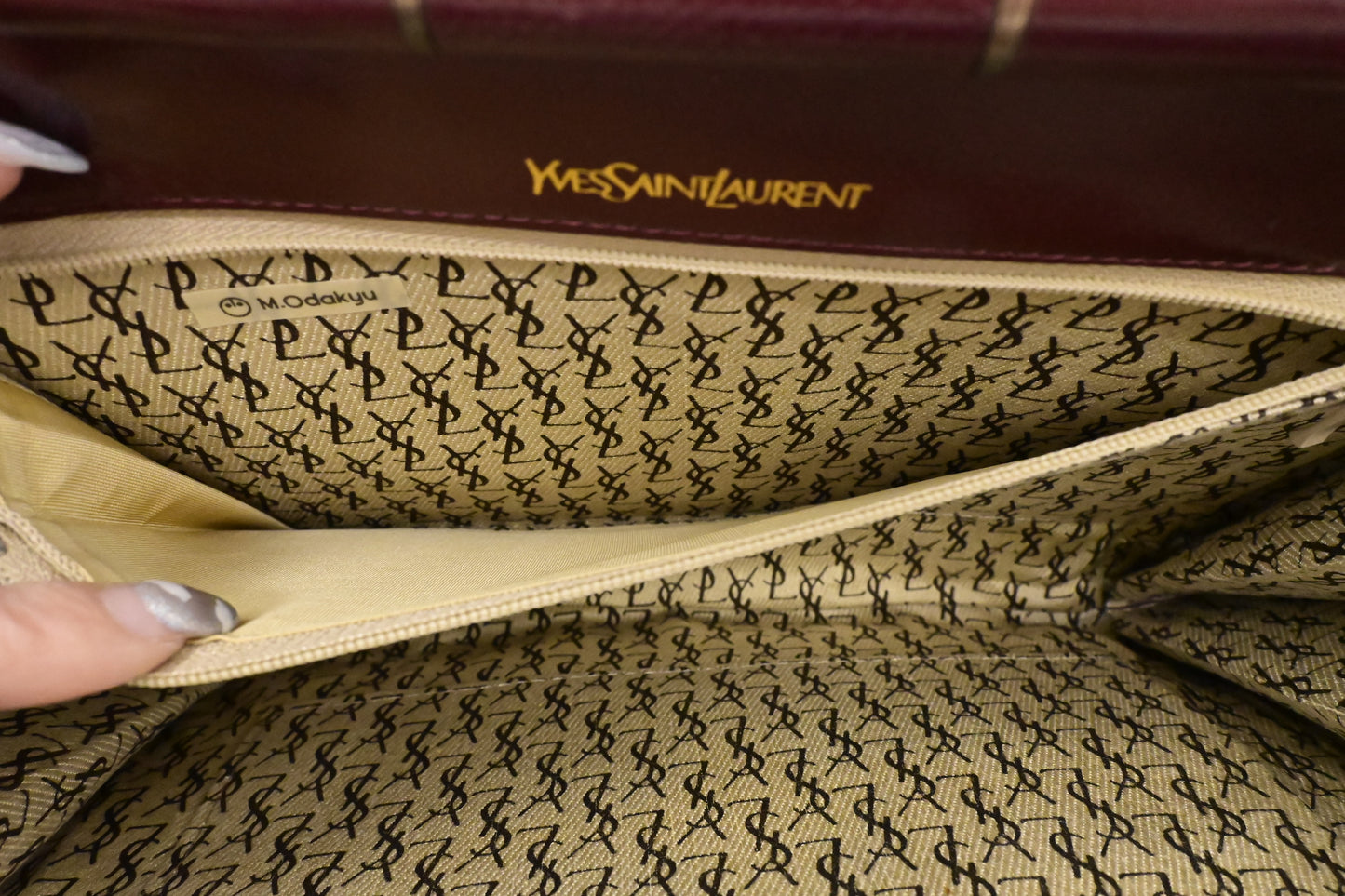 YSL Saint Laurent Pouch in Burgundy Chevron Leather