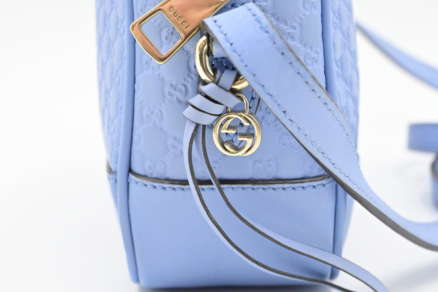 Gucci Crossbody in Baby Blue Micro Guccissima Leather