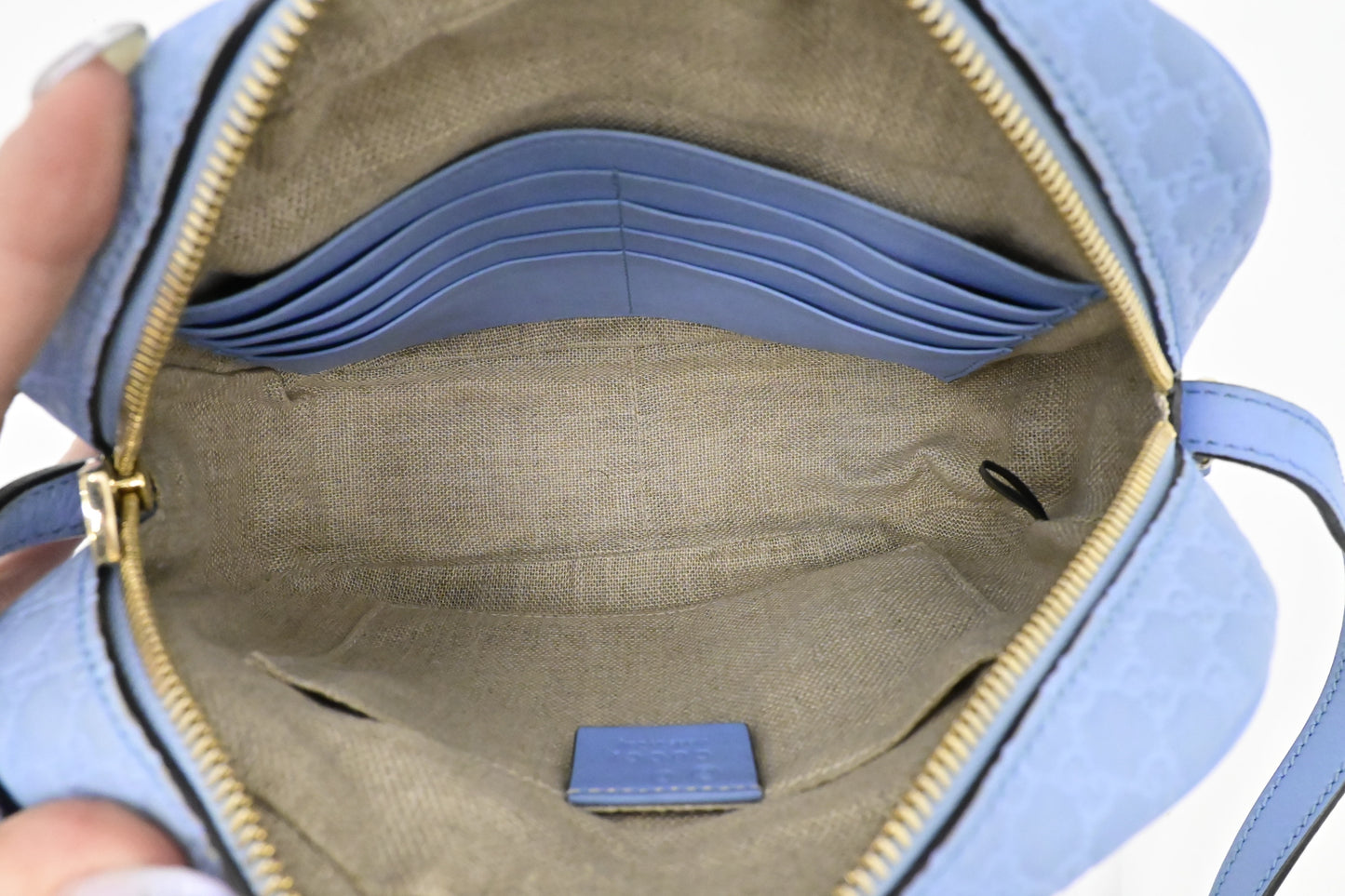 Gucci Crossbody in Baby Blue Micro Guccissima Leather