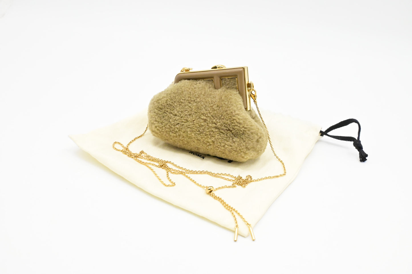 Fendi Nano First Charm in Brown Shearling