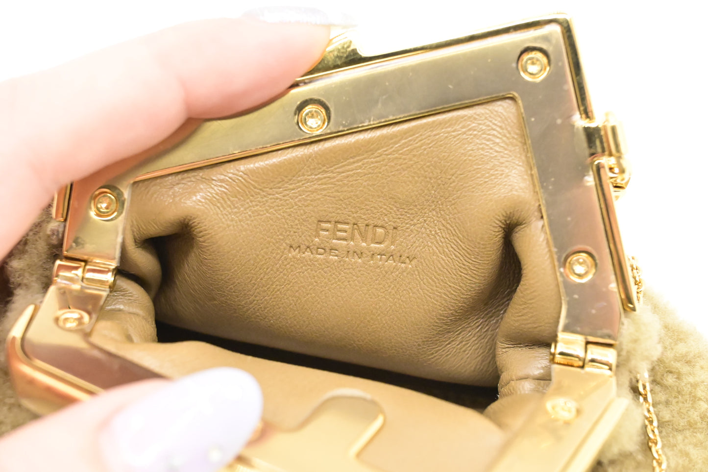 Fendi Nano First Charm in Brown Shearling