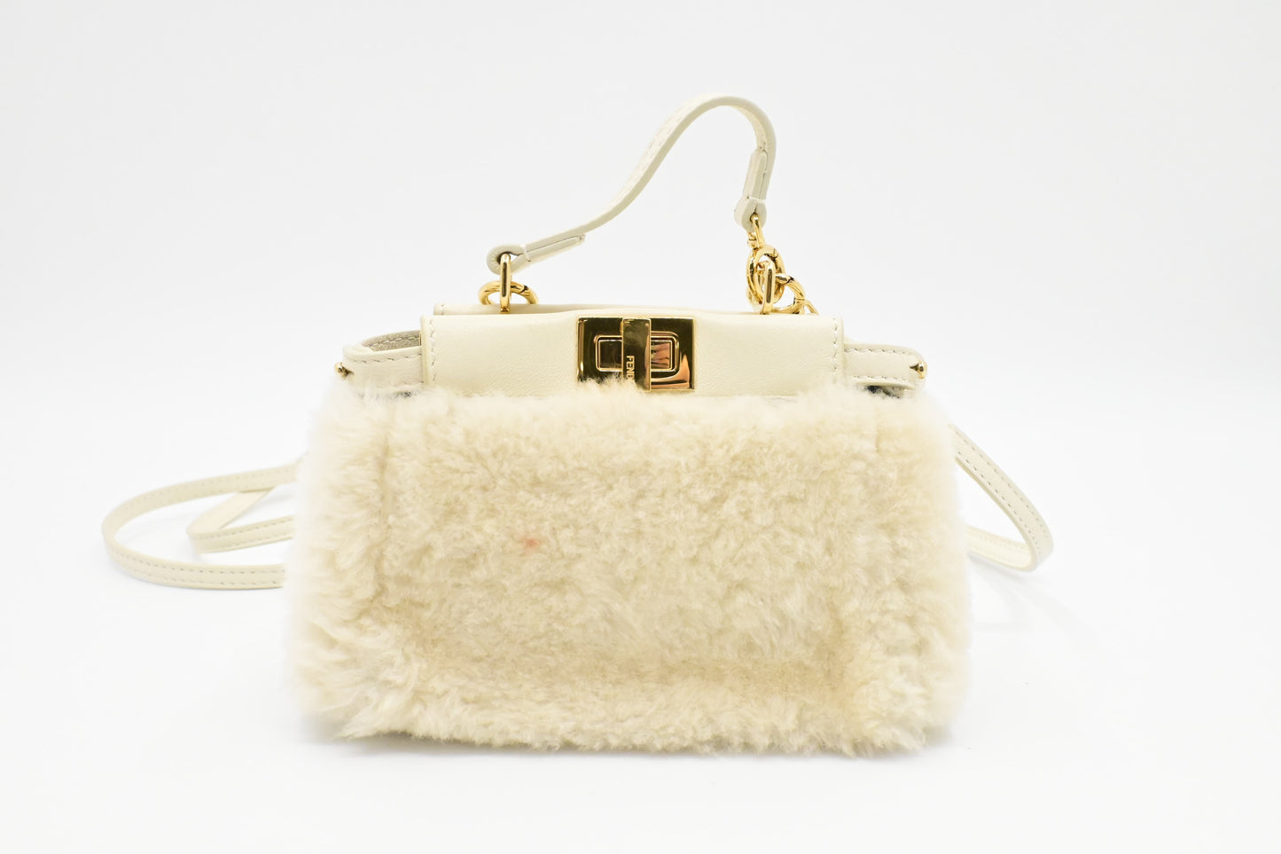 Fendi Montone Liscio Mini Peekaboo Crossbody in White Shearling