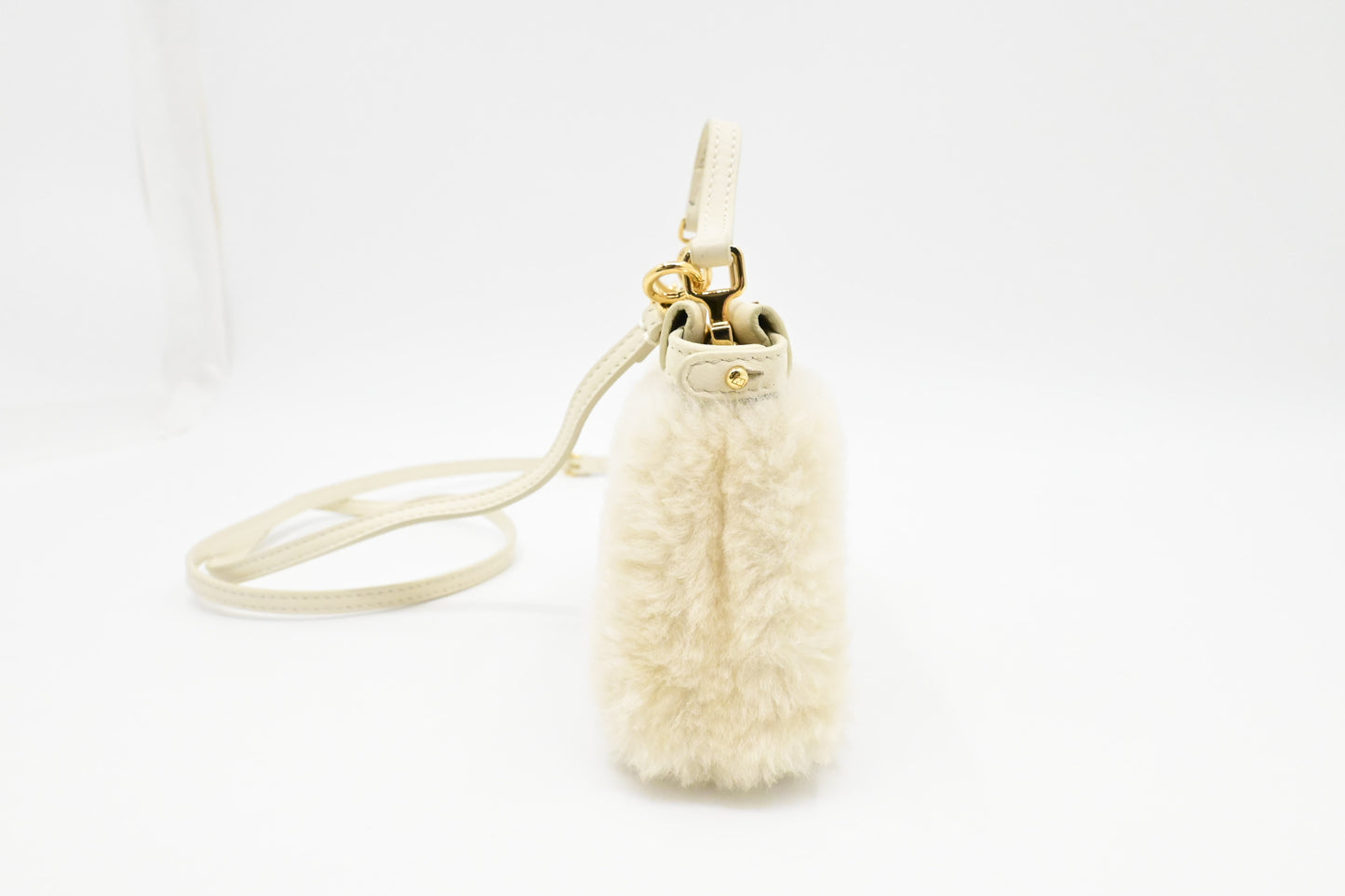 Fendi Montone Liscio Mini Peekaboo Crossbody in White Shearling