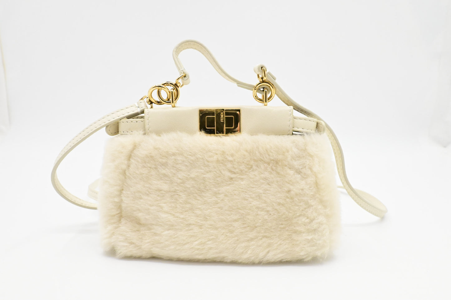 Fendi Montone Liscio Mini Peekaboo Crossbody in White Shearling