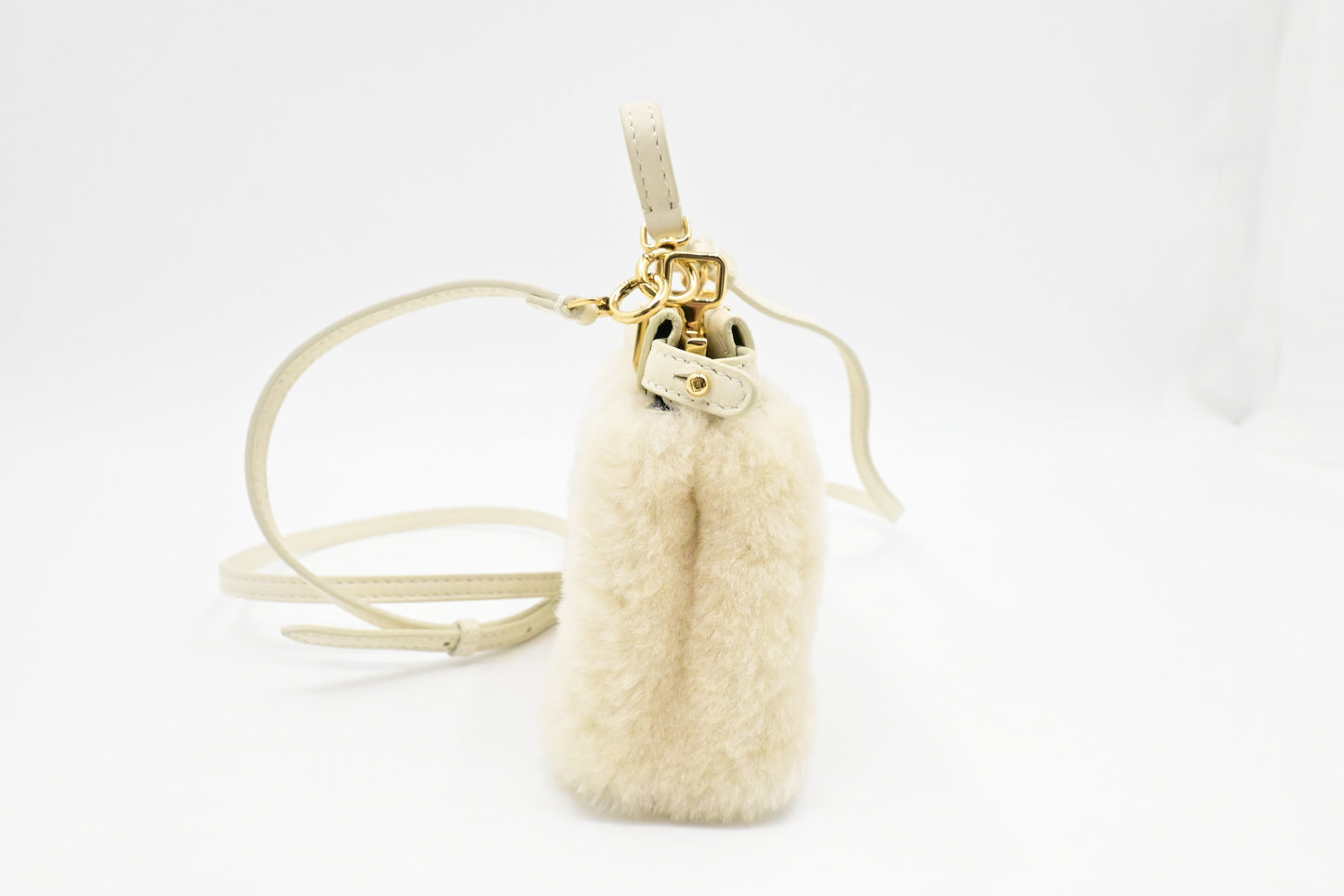 Fendi Montone Liscio Mini Peekaboo Crossbody in White Shearling