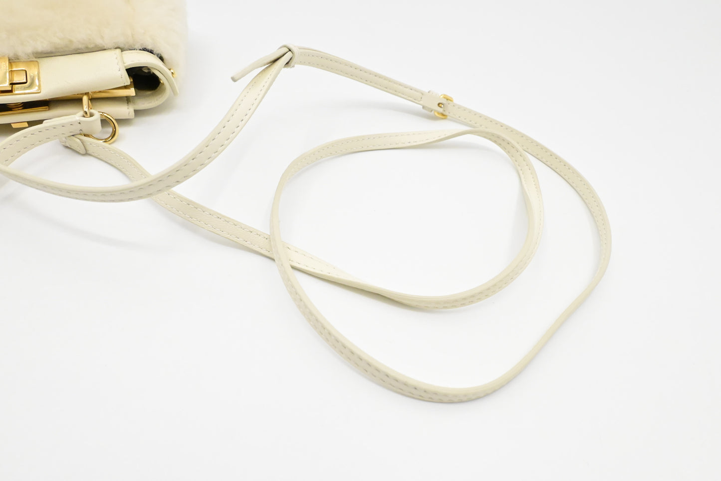Fendi Montone Liscio Mini Peekaboo Crossbody in White Shearling