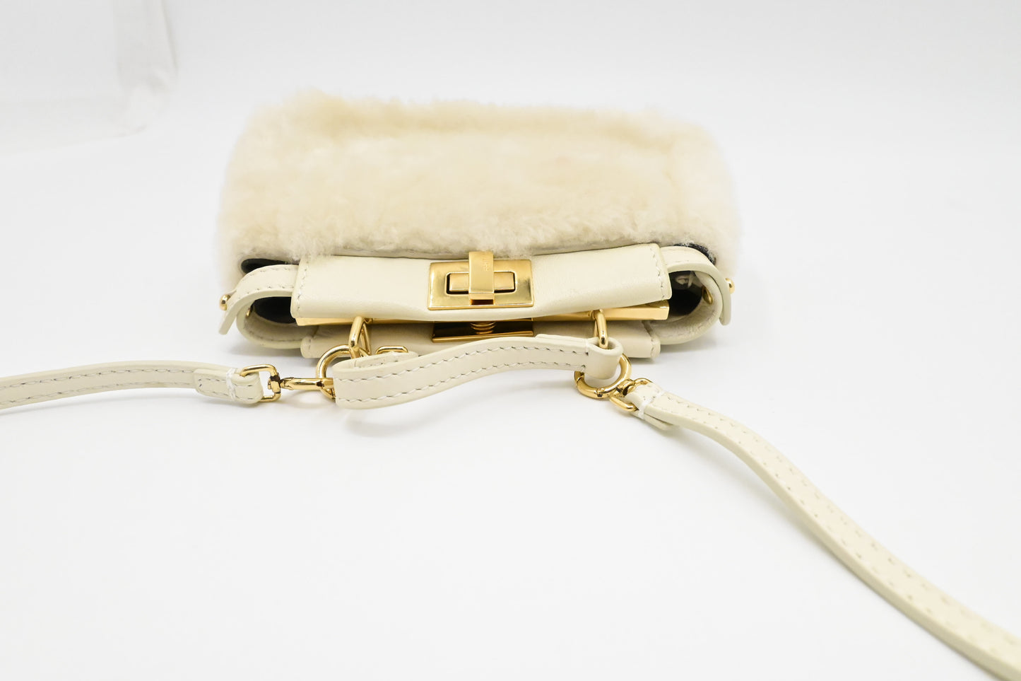 Fendi Montone Liscio Mini Peekaboo Crossbody in White Shearling