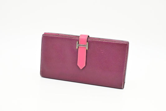 Hermes Bearn Soufflet Wallet in Burgundy Leather