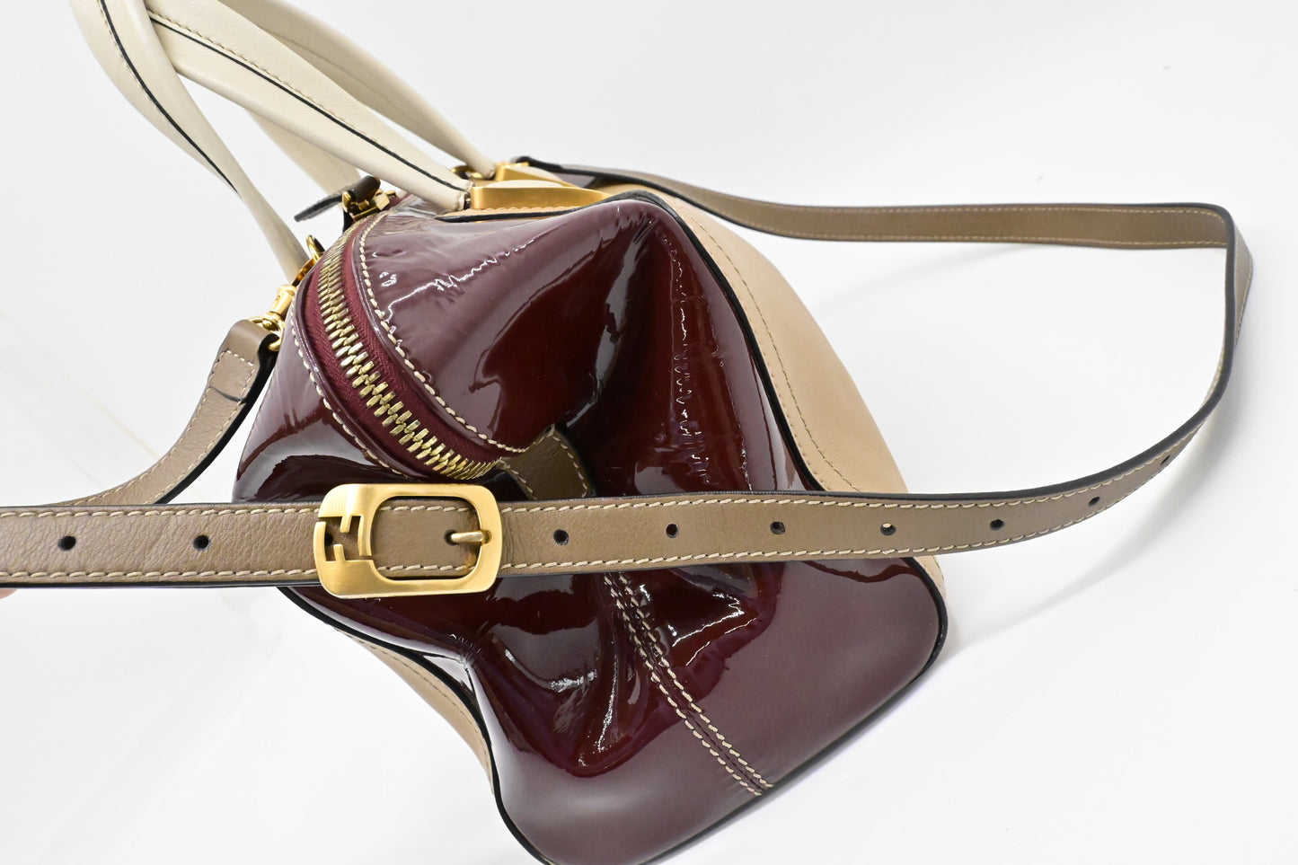 Fendi 2way Bag in Beige Leather and Red Patent Leather