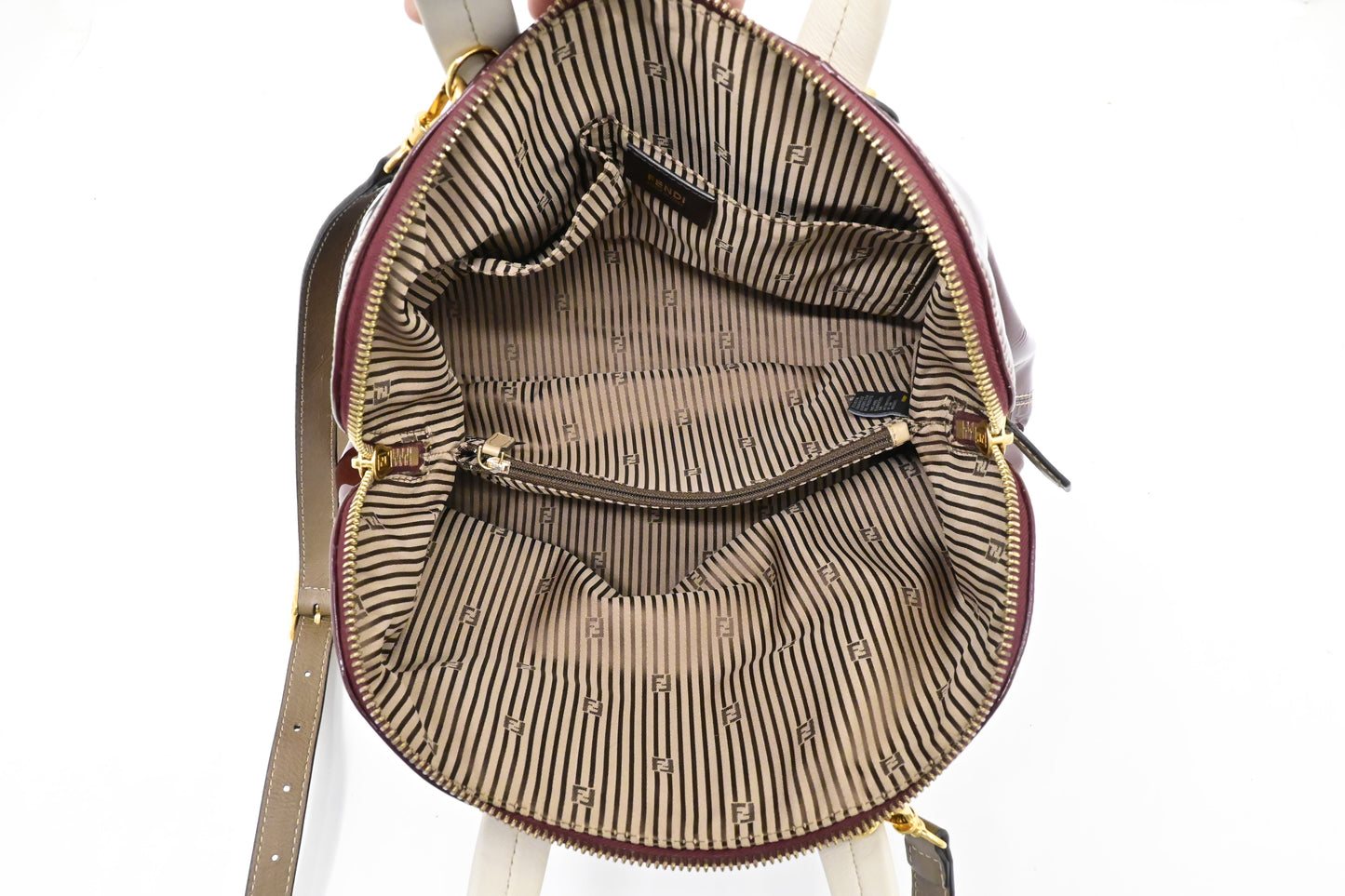Fendi 2way Bag in Beige Leather and Red Patent Leather