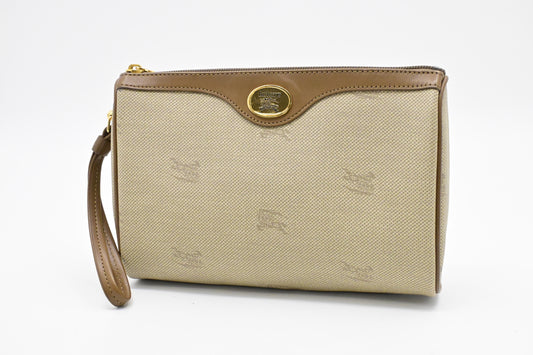 Burberry Wristlet Pouch in Beige Canvas