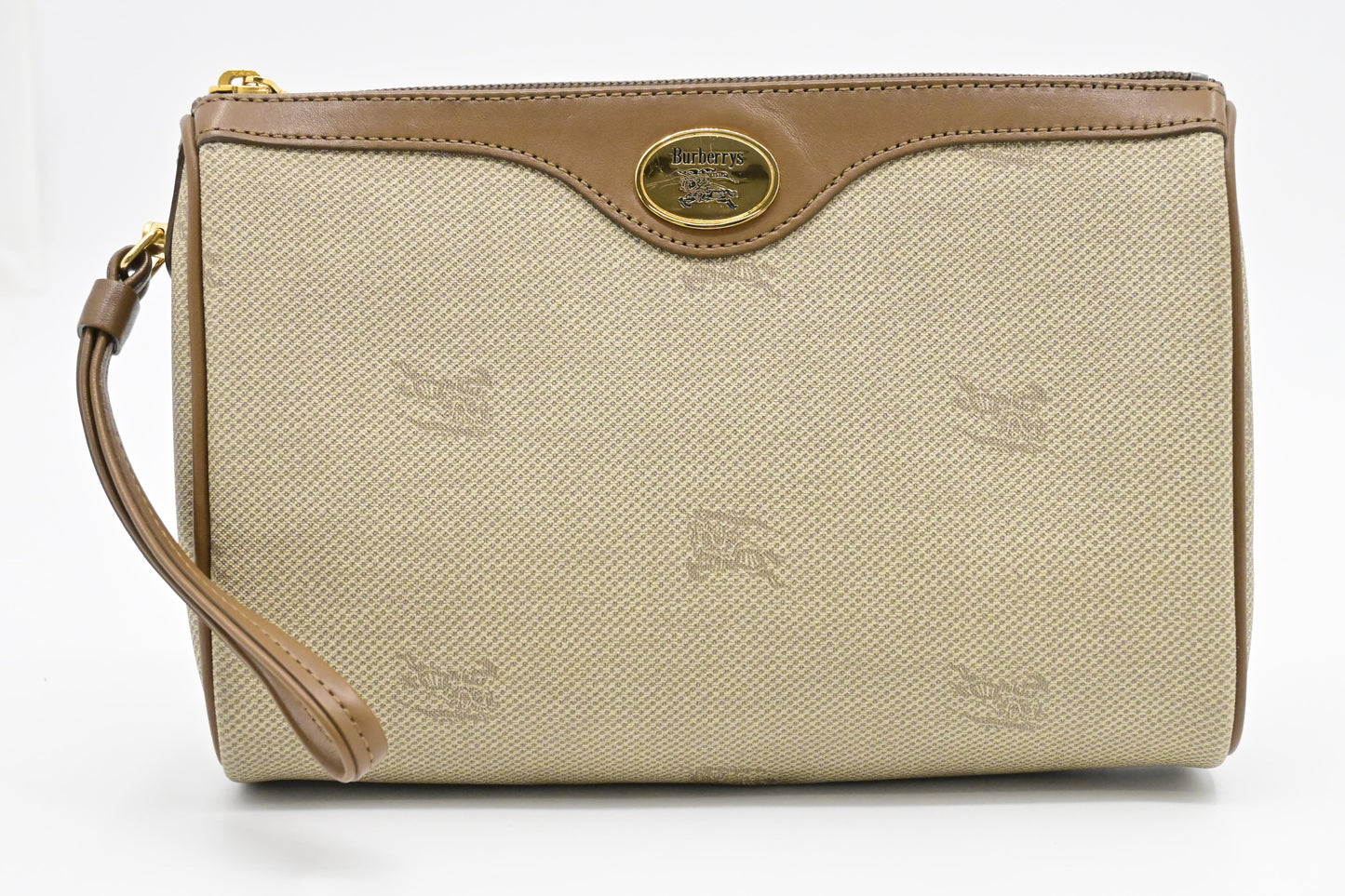 Burberry Wristlet Pouch in Beige Canvas