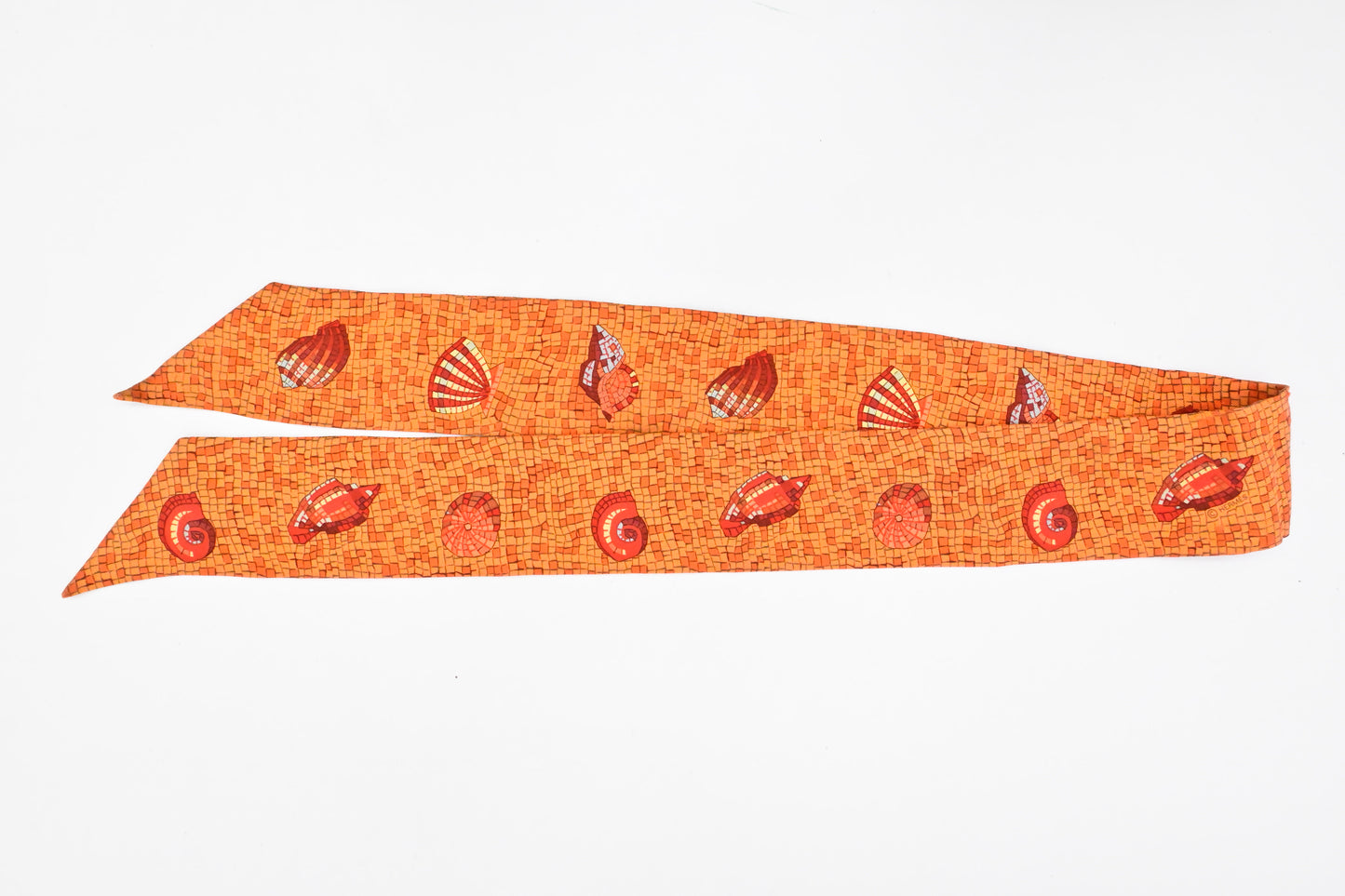 Hermes 'Mosaic Seashells' Twilly in Orange Silk