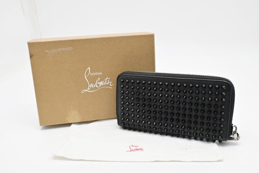Louboutin Macaron Wallet in Black Studded Leather
