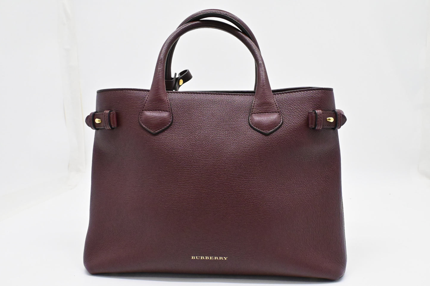 Burberry Banner House Check Medium Tote in Burgundy Leather