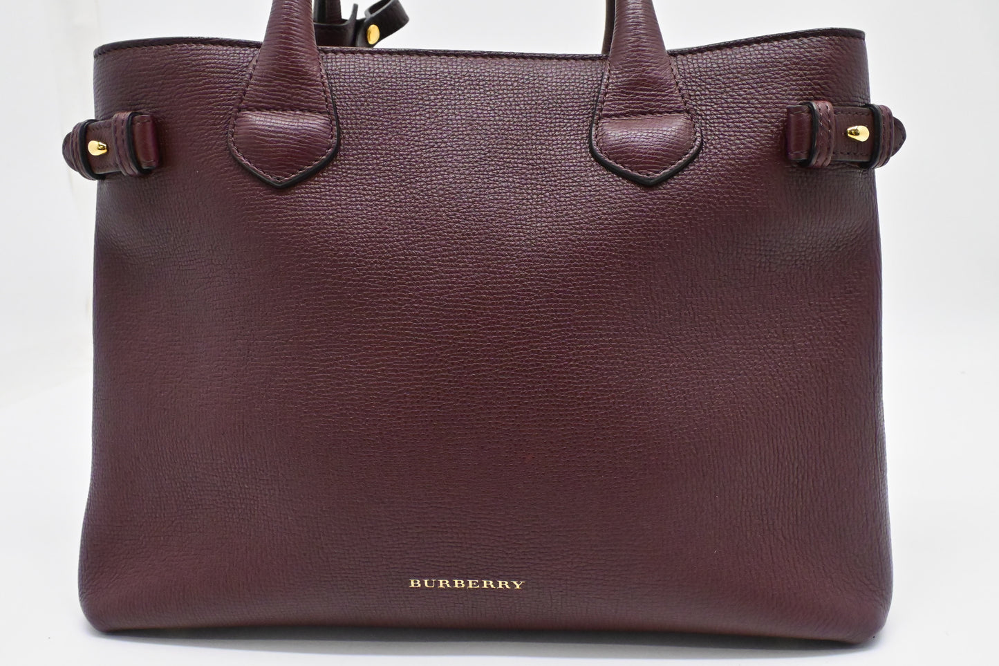 Burberry Banner House Check Medium Tote in Burgundy Leather