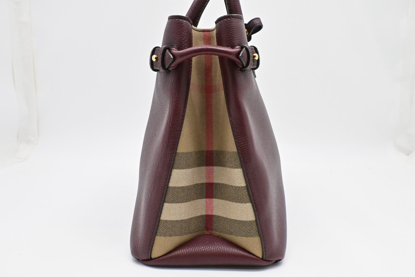 Burberry Banner House Check Medium Tote in Burgundy Leather