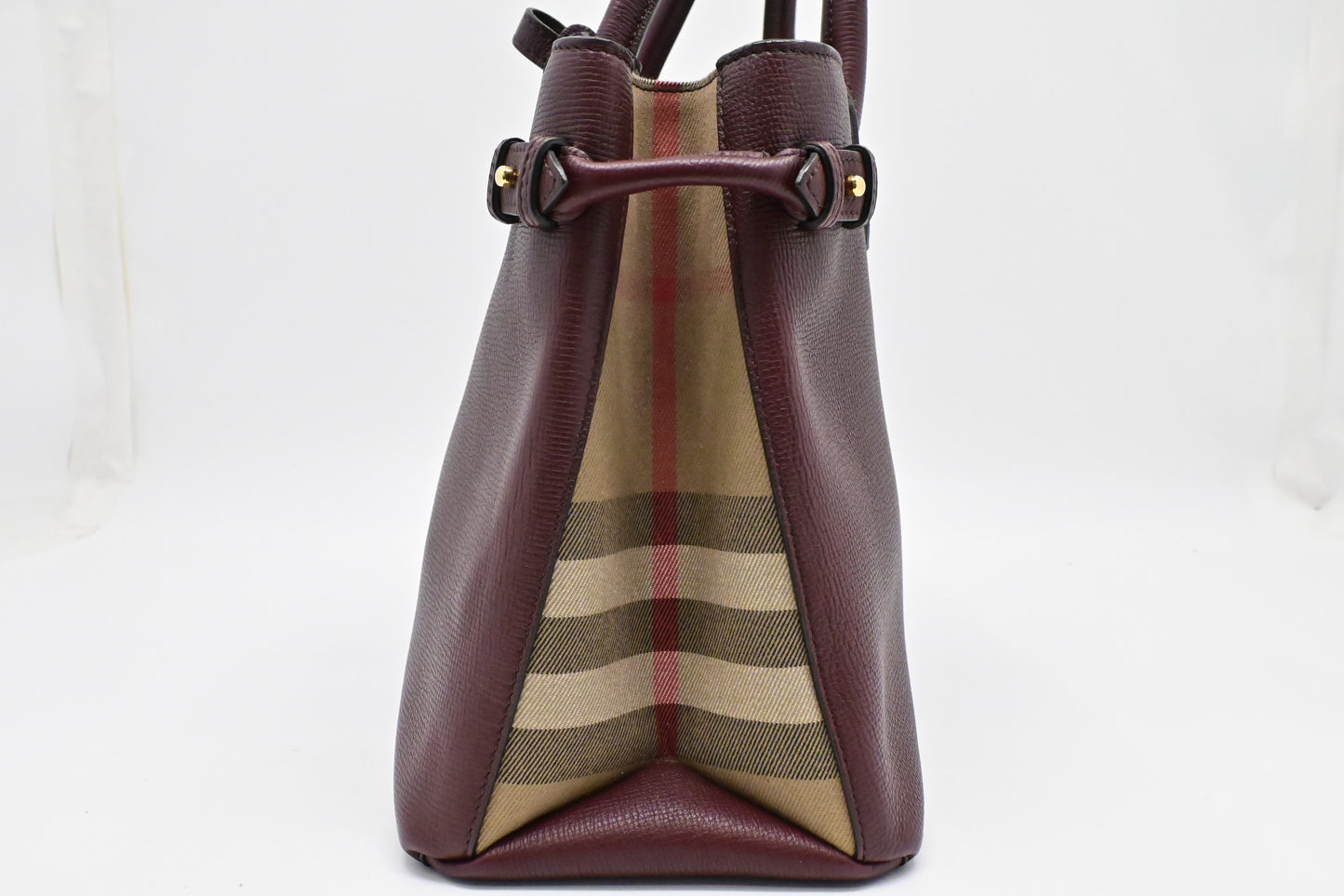 Burberry Banner House Check Medium Tote in Burgundy Leather