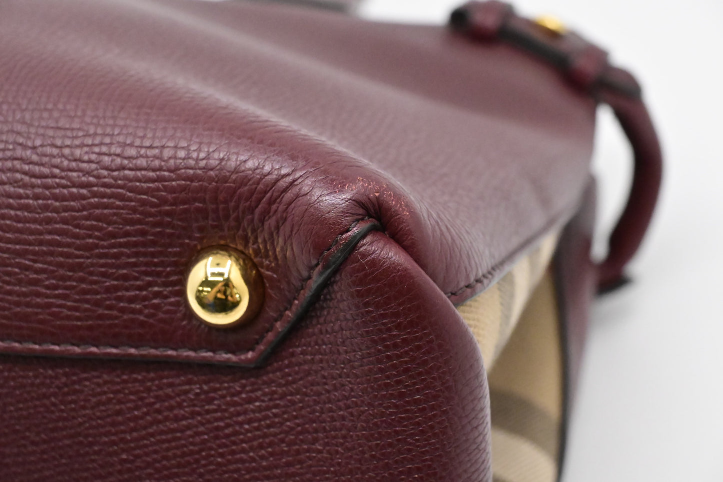 Burberry Banner House Check Medium Tote in Burgundy Leather