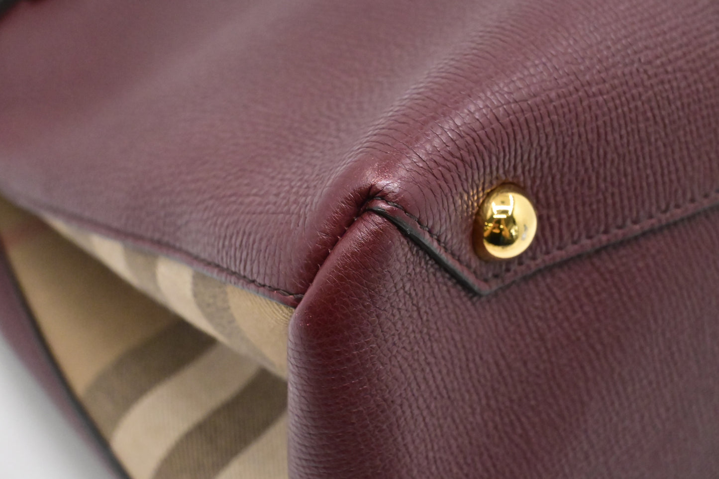 Burberry Banner House Check Medium Tote in Burgundy Leather