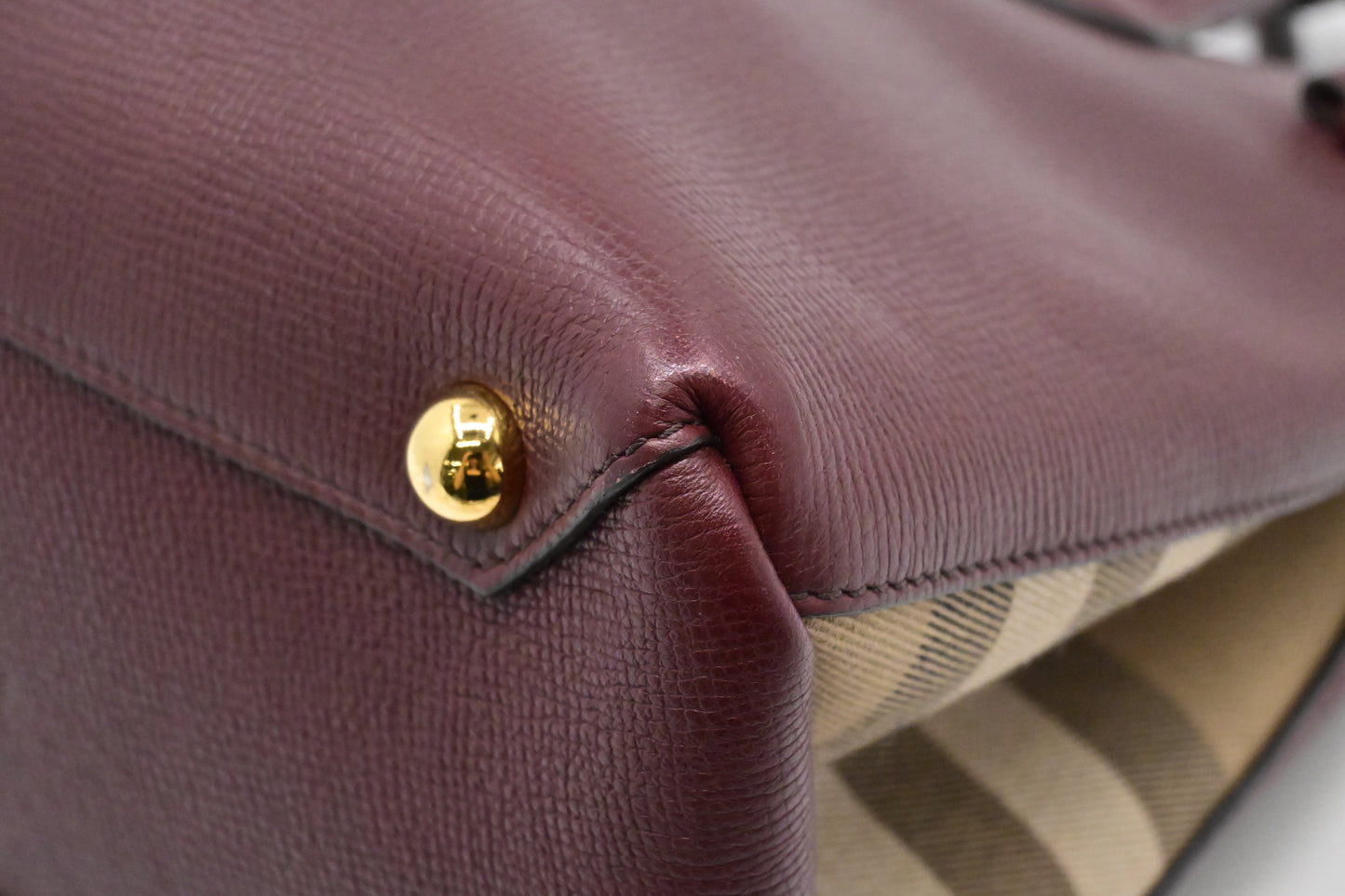 Burberry Banner House Check Medium Tote in Burgundy Leather